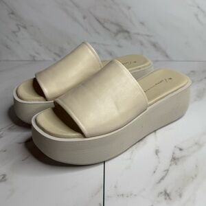 Anthropologie Cream Leather Platform Slip on Sandals